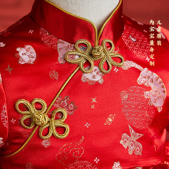 Kinder kleines Cheongsam High-End Retro chinesischen Stil Tang-Anzug Baby Mädchen erste Geburtstagsfeier Vollmond Greifwoche Kleid lange Ärmel