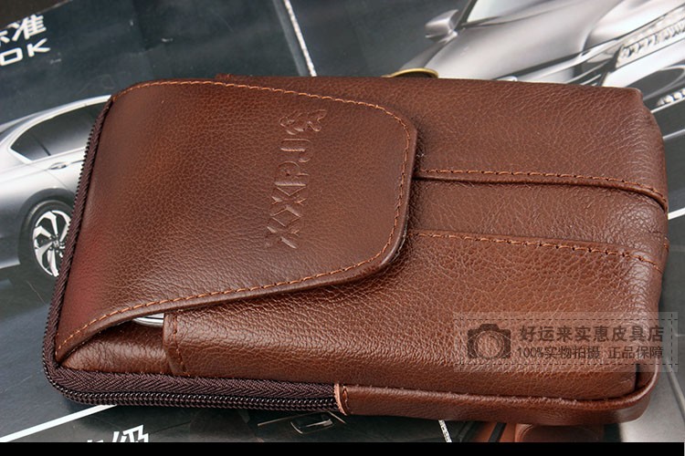 Người đàn ông mới của vành đai da vành đai túi 6 inch 6.5 inch 7 inch túi điện thoại di động dây kéo da ngang và dọc đôi tui xach juno