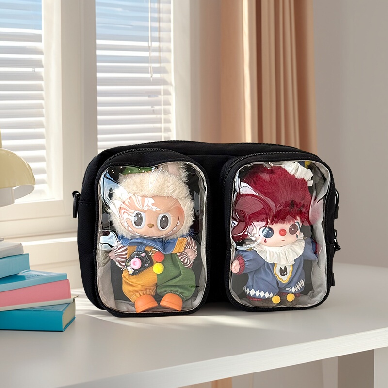 Qminica Trendy Tpu Transparent Doll Bag Multi-Purpose Portable Crossbody Bag Water-Resistant Commuter Bag Large Capacity Pain Bag