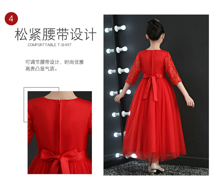 Cô gái váy dài tay áo trẻ em công chúa váy đỏ mạng che váy trẻ em lớn váy tutu váy trắng trang phục