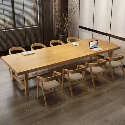 Nordic solid wood conference table long strip table simple modern negotiation table Workbench rectangular office table and chair combination