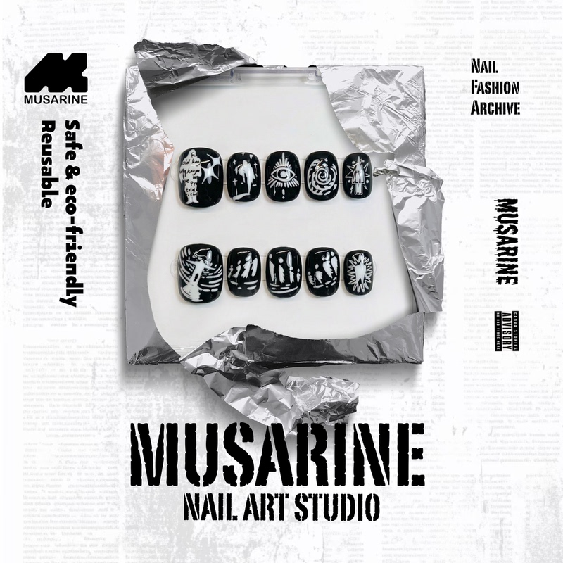 [Ye] Rapstar Series/Original Design Short Nails/Niche Pioneer Personalized Black Handmade Wearable Nails