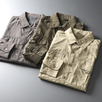 Outdoor waterproof fabric foreign trade factory cut spring new mens tooling lapel long sleeve shirt shirt shirt men