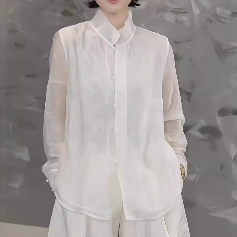 New Chinese-Style Jacquard Double-Layer Shirt for Women 2026 Early Spring Thin Large Size Plus-Size Lace Collar Shirt Super Pretty Top