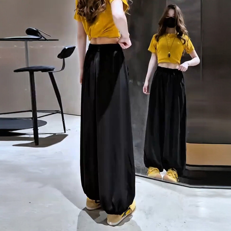 Plus-Size Ice Silk Lantern Pants for Women, 2026 Summer Thin High-Waisted Slimming Wide-Leg Pants, Versatile Nine-Point Casual Pants