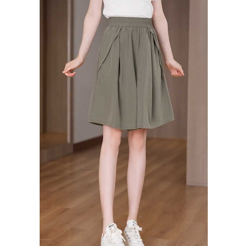 Loose-Fitting Mid-Length Skirt Pants for Women, Summer Plus Size, Slightly Chubby, Elastic High Waist, Slimming, Ice Silk, Quick-Drying, Wide-Leg Shorts