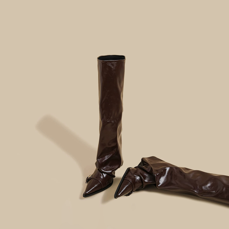 Autumn and Winter New Style Chunky High-Heeled Riding Boots for Women, Popular Brown Fleece-Lined Pleated Shaft Boots, Over-The-Knee Long Boots Autumn and Winter New Style Chunky High-Heeled Riding Boots for Women, Popular Brown Fleece-Lined Pleated Shaft Boots, Over-The-Knee Long Boots