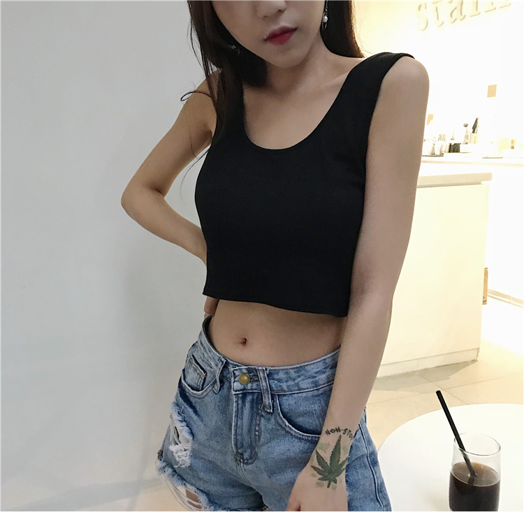 Đen ngắn vest cô gái bên trong đáy áo chống ánh sáng hình chữ U dày dây đeo vai sinh viên hoang dã dây đeo ống đầu shop thời trang nữ