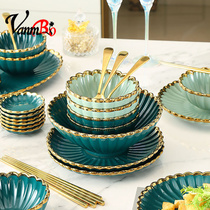 Light luxury ceramic dishes and chopsticks set home high-value Net red creative Japanese tableware Bowl plate combination Nordic style