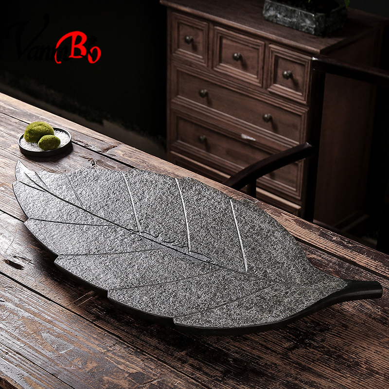 Natural raw stone Wujin Stone tea tray household handmade carved kung fu tea set whole tray small tea table drainage type