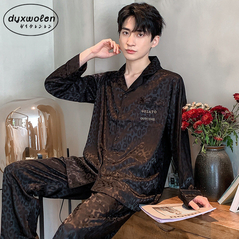 Japanese spring and autumn ice silk men's pajamas long-sleeved 2022 new summer high-end men's home clothes suit