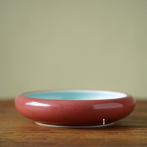 Zhenshantang ceramic Jianshui tea washing slag bucket Jingdezhen ceramic cowpea red glaze pot bearing Chinese style dry bubble plate round