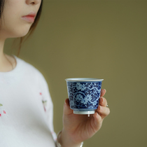 Zhenshantang hand-painted blue and white ice plum master cup single large Jingdezhen thin tire antique tea set transparent tea cup