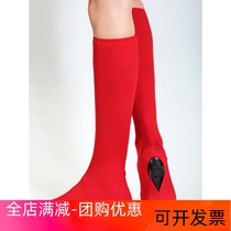 Shoes and foot covers red and black and high elastic outside wearing high barrel dance boots square dance socks minority