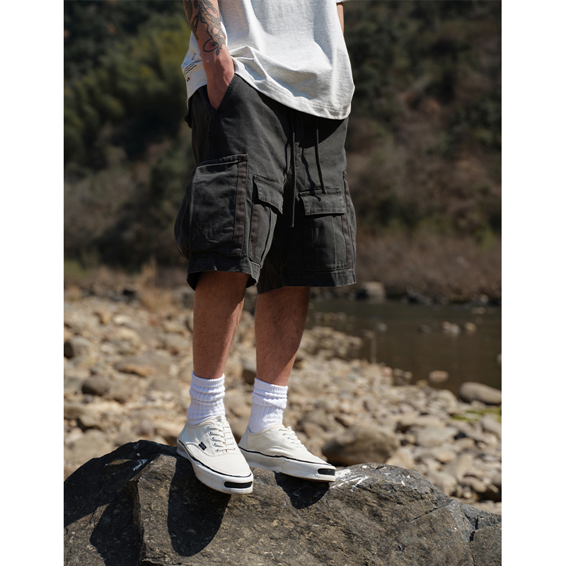 Quentin Marx Japanese Style Men's Shorts Outdoor Casual Multi-Pocket Cargo Pants Youth Five-Point Shorts Trendy Brand Summer