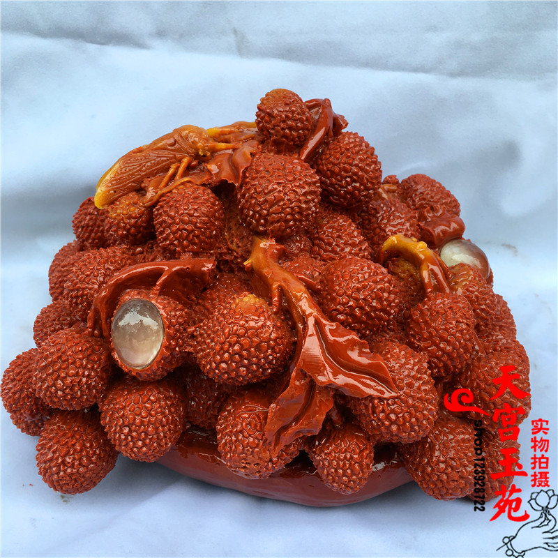 Imitation Shoushan Stone Swing Piece Lychee Hibiscus Stone Original Stone Pendulum Decorated Melon Fruit Pics Living Room Genguan Office Desktop Adornment