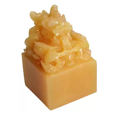 Natural yellow jade dragon seal jade seal to recruit money to prevent the small man Wang Guanyin office study auspicious ornaments