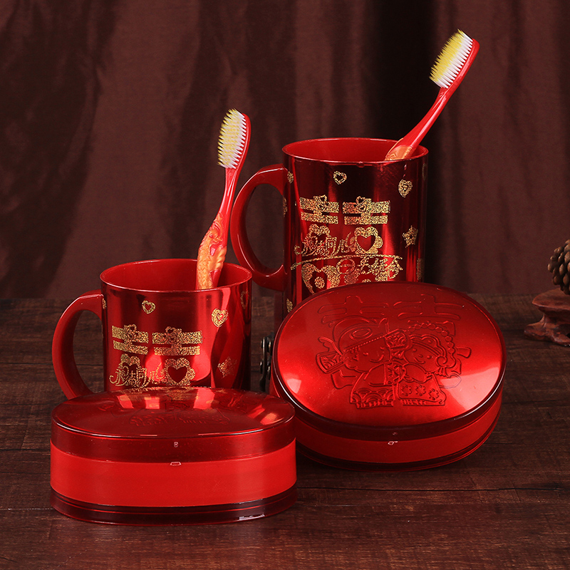 Wedding toiletries set wedding couples tooth cup red toothbrush mouthwash cup soap box wedding props