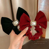 Bow hair tie for women 2022 new style pearl hair rope Christmas headdress with ponytail rubber band internet celebrity head rope