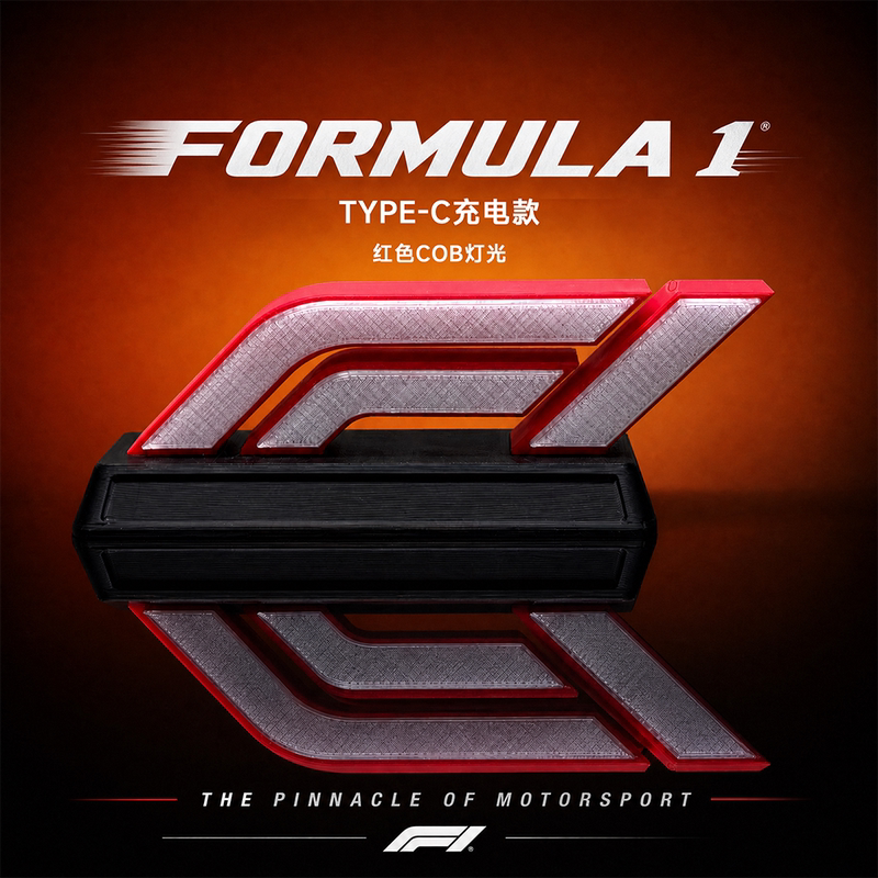 Original F1 Racing Car Logo Luminous Ornament with Grid Tail Light Effect, Desk Decoration for Gaming Room Atmosphere Lighting, Gift for Boyfriend