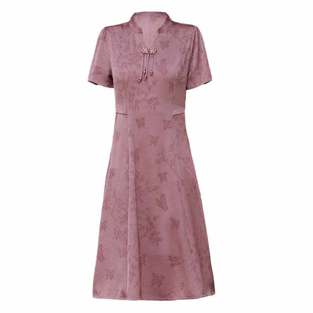 Retro elegant cheongsam ແບບຈີນອາຍຸກາງຂອງ dress ແມ່ summer ໃຫມ່ໄວກາງຄົນແລະຜູ້ສູງອາຍຸ summer dress ແບບແຫ່ງຊາດ skirt ສໍາລັບແມ່ຍິງ