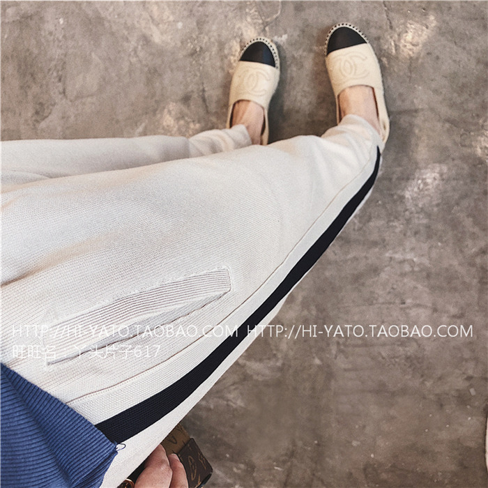 Khoai tây Mùa thu New Side Nối dây thun eo dây rút túi đôi 9 quần dệt kim Cotton thường xuyên quần Harem # quần đũi nữ đẹp