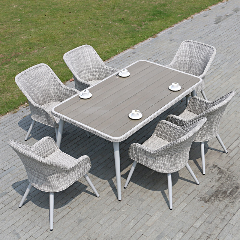 Outdoor table and chairs Courtyard Furniture Outdoor Leisure Rattan-knitted sunscreen Balcony Plastic Wood Rattan benches Embalming Wooden Long Table-Taobao