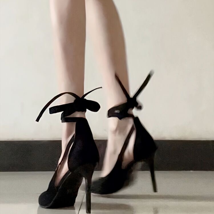 2024 Spring and Autumn New Style Lace-Up Black Stiletto Heels for Women, Elegant Socialite Niche Design Adult Dress Shoes