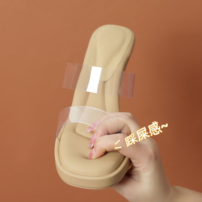 soft sole Thick-Soled Waterproof Platform Transparent One-Strap High-Heeled Sandals for Women, Summer Outerwear, Crystal Heel, Thick Heel Sandals