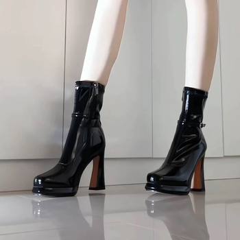 Super high heel waterproof platform short boots for women fashion high heel boots thin boots thick heel ankle boots thick sole single boots plus fleece fashion boots