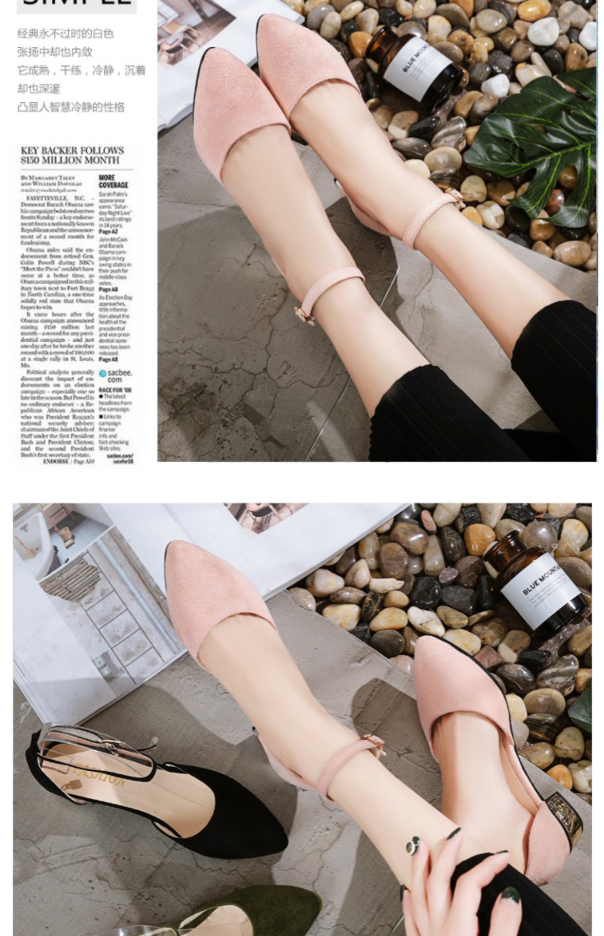 Xuân 2019 mới dày với khóa từ gót thấp với một đôi giày nữ với một đôi sandal cao gót nhọn 3cm dép sandal nữ