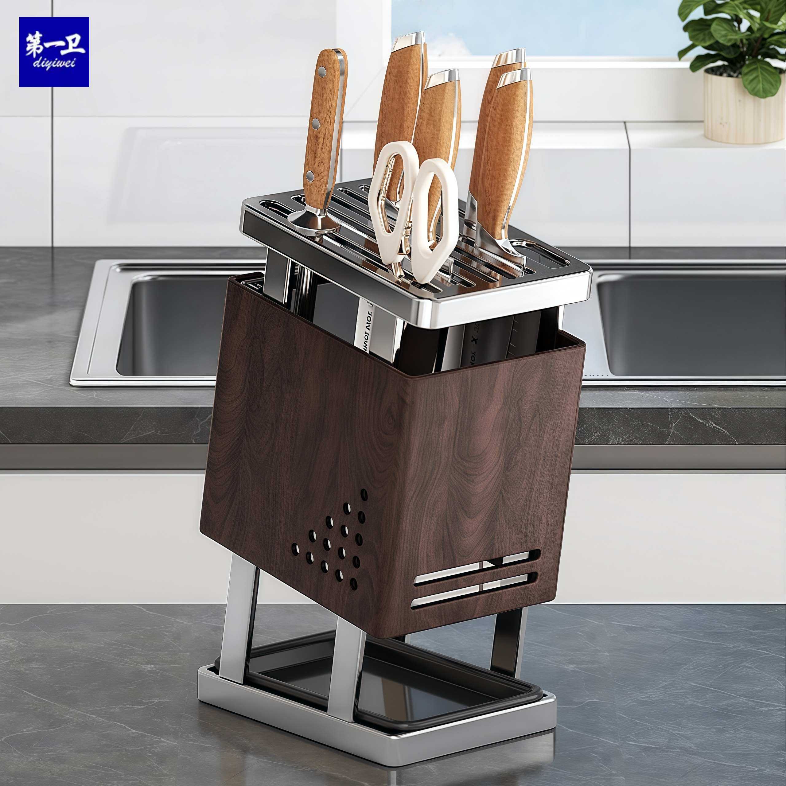 2025 New Stainless Steel Kitchen Knife Holder Storage Rack Countertop Multifunctional Knife Integrated Storage Kitchen Knife Holder