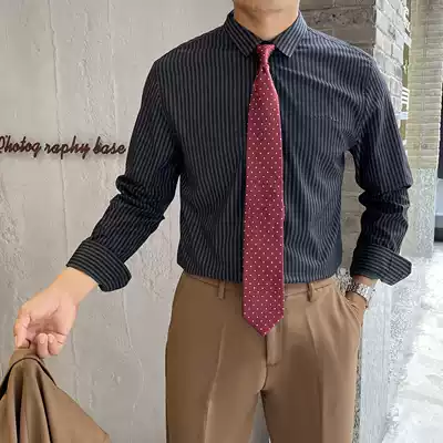 Striped shirt men's long sleeve Korean version of slim trend handsome simple daily Joker shirt men's casual business dress