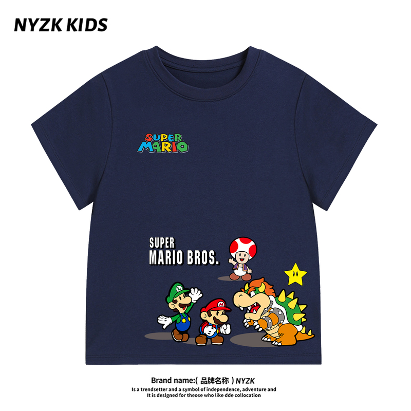 Nyzk Mario Boys' Short-Sleeved Pure Cotton A-Class 2026 New Fashionable Cool and Handsome Kidsren's Girls' T-Shirt Summer Top