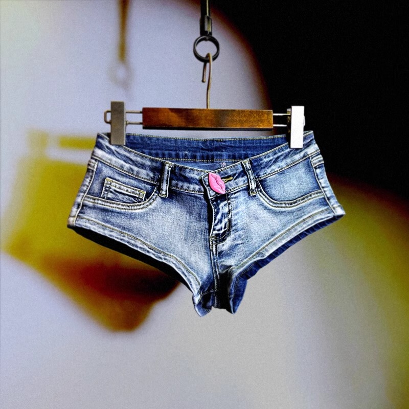 Summer New Tie-Dye Low-Waist Jeans Nightclub Tight-Fitting Sexy Butt-Showing Stretch Denim Ultra-Short Shorts Hot Pants for Women