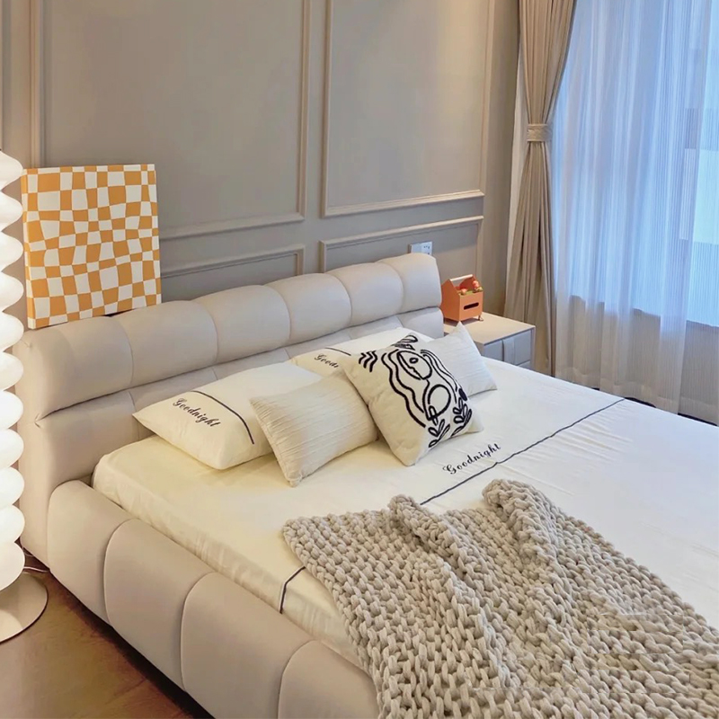 Light luxury ins wind technology cloth bed modern minimalist net red bed Nordic cloth bed French master bedroom double 2m queen bed