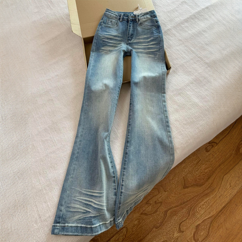 American Retro Flared Jeans for Women, Summer Thin Style, Plus Size, High-Waisted, Slimming, Hip-Covering, Non-Tight Flared Pants