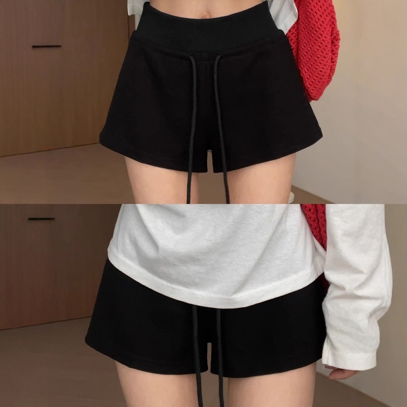 Black Casual Sports Shorts for Women, Summer Plus Size, High-Waisted, Loose, Slimming A-Line Hot Pants, Yoga Hip-Hugging Pants