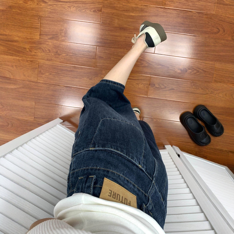 Dark Blue Cropped Jeans for Women, Summer Plus Size, High-Waisted, Slimming, Loose Fit, Pear-Shaped Body, Wide-Leg Mid-Length Pants Dark Blue Cropped Jeans for Women, Summer Plus Size, High-Waisted, Slimming, Loose Fit, Pear-Shaped Body, Wide-Leg Mid-Length Pants