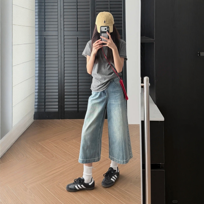 American Retro Style Cropped Jeans for Women, Summer Plus Size, High-Waisted, Loose, Slimming, Straight-Leg, Wide-Leg Mid-Length Pants American Retro Style Cropped Jeans for Women, Summer Plus Size, High-Waisted, Loose, Slimming, Straight-Leg, Wide-Leg Mid-Length Pants