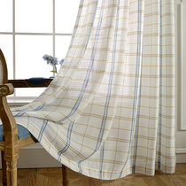 Cotton and linen curtain Plaid curtain cloth special clearance treatment semi-shading light Thin Thin non-transparent window fabric