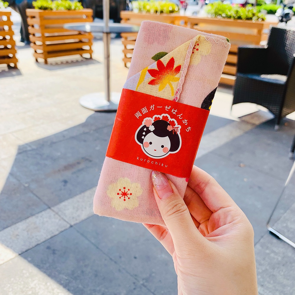 Japanese dyeing Kyoto summer new products Summer festival limited Kyoto geisha flower handle Double-sided cotton handkerchief