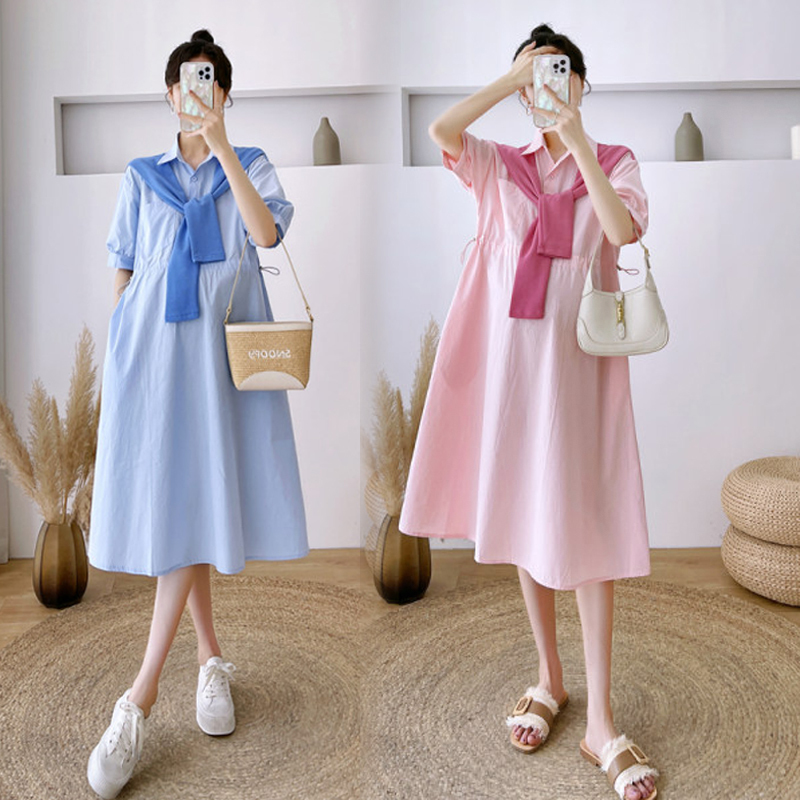 Plus-Size Maternity Summer Dress, Short-Sleeved Shirt Dress, Korean Style, Over-The-Knee, Loose-Fitting, Elegant Dress, Suitable for Breastfeeding Plus-Size Maternity Summer Dress, Short-Sleeved Shirt Dress, Korean Style, Over-The-Knee, Loose-Fitting, Elegant Dress, Suitable for Breastfeeding