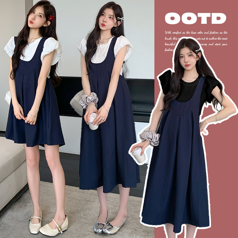 Plus-Size Maternity Suit 2026 Summer New Stylish and Sweet Short-Sleeved Top with Age-Reducing Suspender Skirt 100kg