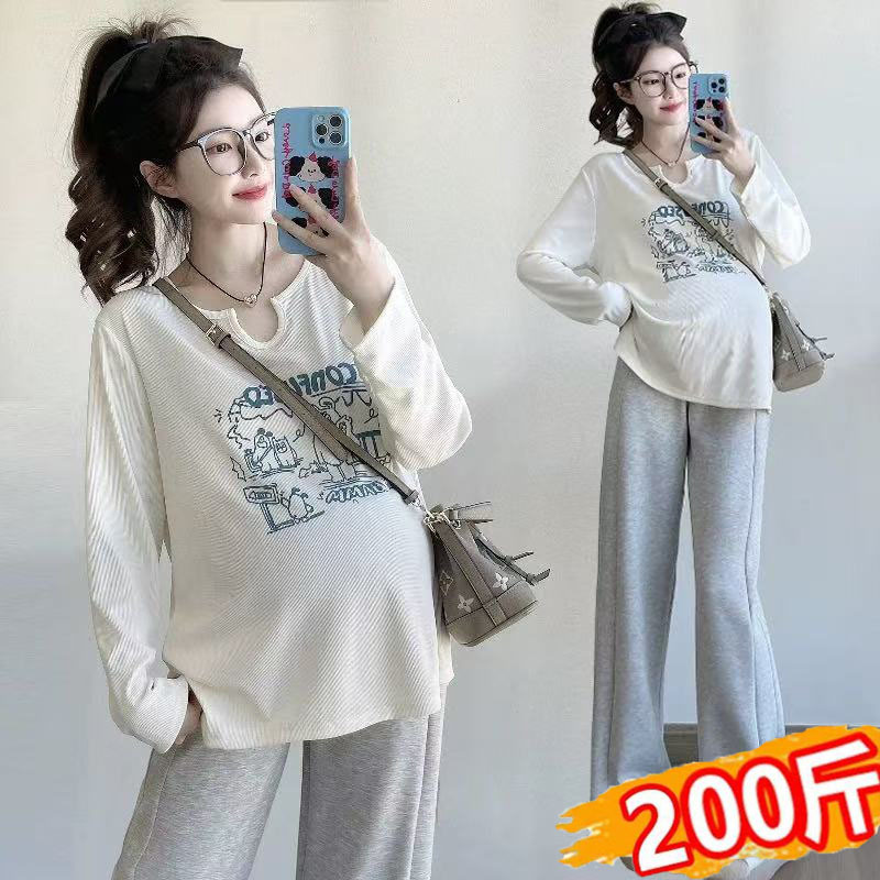 Plus-Size Maternity Autumn Tops 2026 New T-Shirts Spring and Autumn Fashion Lazy Style Casual Loose Base Shirt 100kg Plus-Size Maternity Autumn Tops 2026 New T-Shirts Spring and Autumn Fashion Lazy Style Casual Loose Base Shirt 100kg