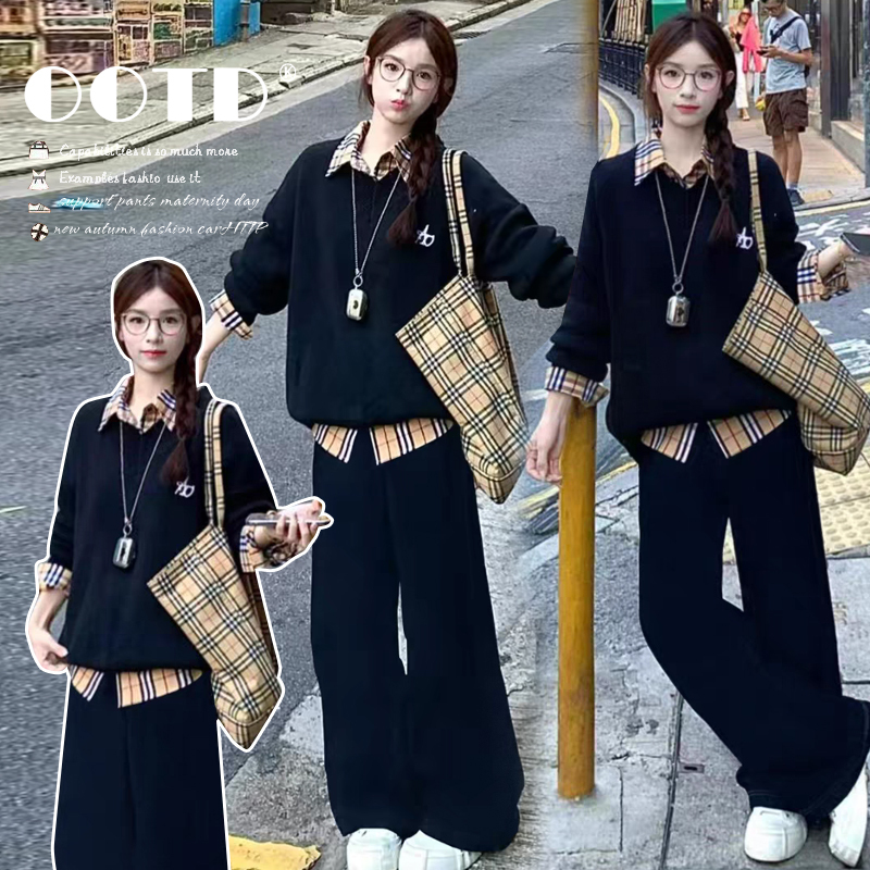 Plus-Size Maternity Set 2026 Spring and Autumn Casual Fashion Retro Polo Shirt Sweatshirt Sweatpants Two-Piece Set 100kg