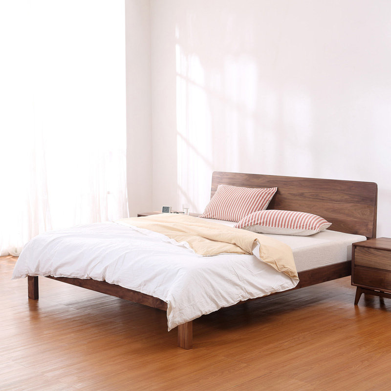 Custom full solid wood Walnut modern simple 1 8 meters 1 5 meters double bed Nordic oak bed Japanese solid wood bed