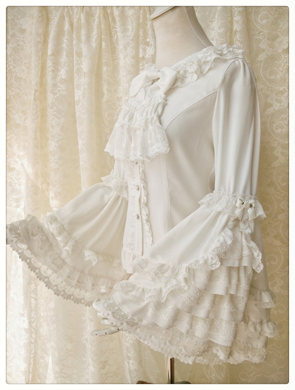 【Youlan Lane】Original Design Women's Clothing Retro Bell Sleeves Lolita Lace Gorgeous Large Puff Sleeves Long-Sleeved Shirt