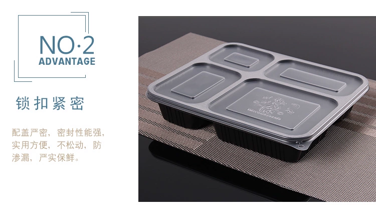 Sai Zhuo hộp ăn trưa dùng một lần dày hình chữ nhật đen bốn gói lưới takeaway thức ăn nhanh hộp cơm trưa hộp nhựa - Hộp cơm điện sưởi ấm hộp cơm cắm điện hút chân không