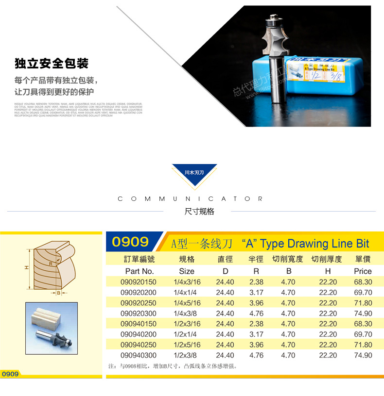 Chuanmu lưỡi dao đính cườm đường cong loại A dao một dòng dao chế biến gỗ chuyên nghiệp dao cắt dao phay 0909 mũi khoan thép